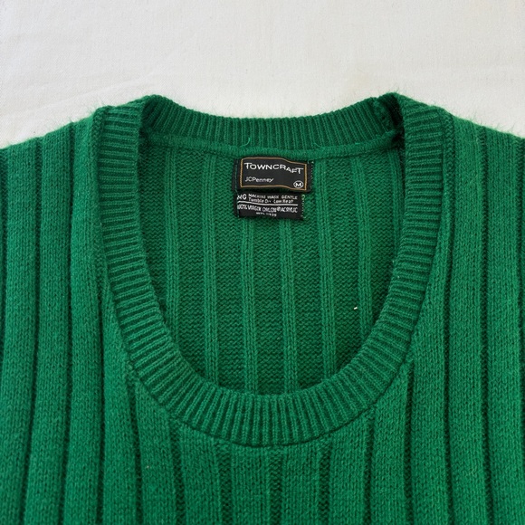 Vintage 70s Disco JCPenney Towncraft Green Orlon Acrylic Sweater Vest Women's M - Picture 6 of 13